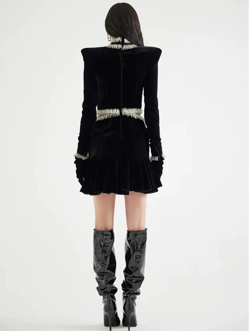 Black Velvet Ruffle Mini Dress H6589