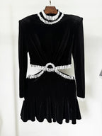 Black Velvet Ruffle Mini Dress H6589