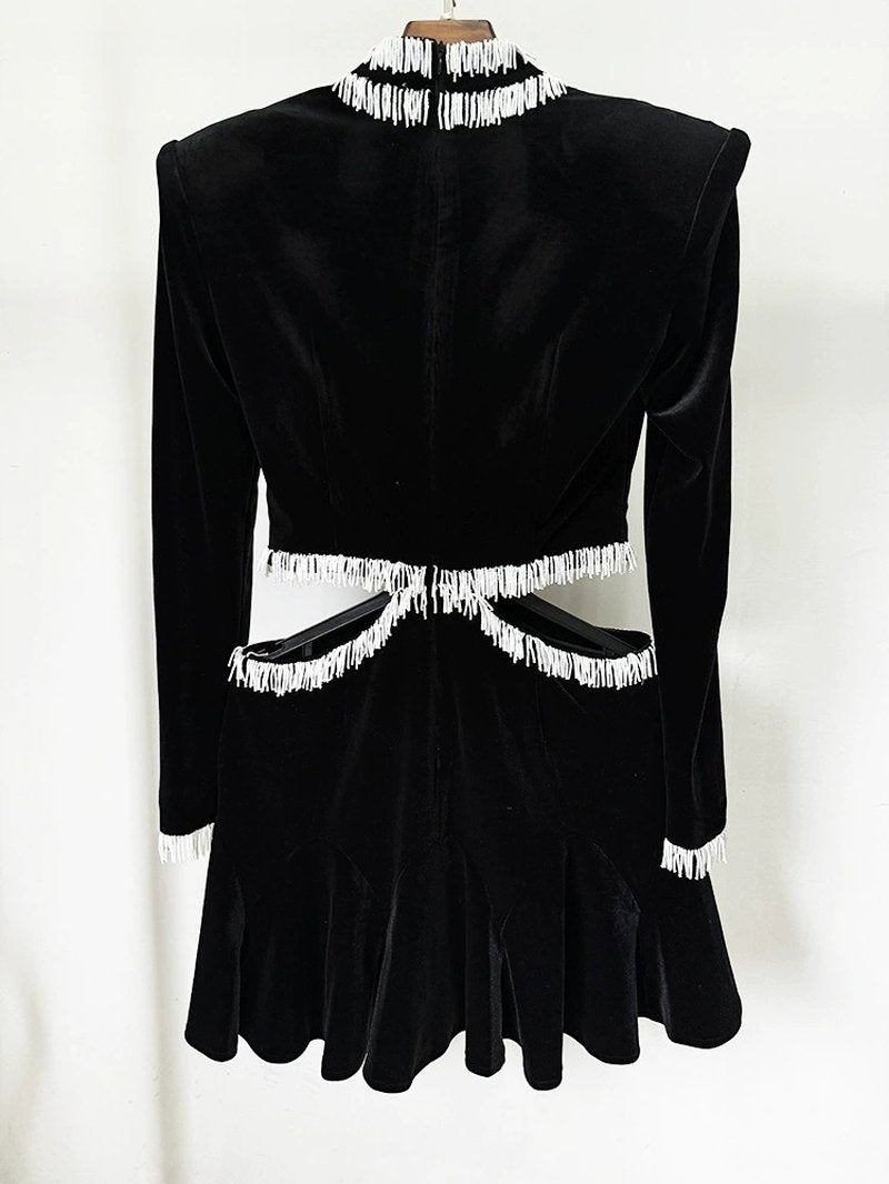 Black Velvet Ruffle Mini Dress H6589