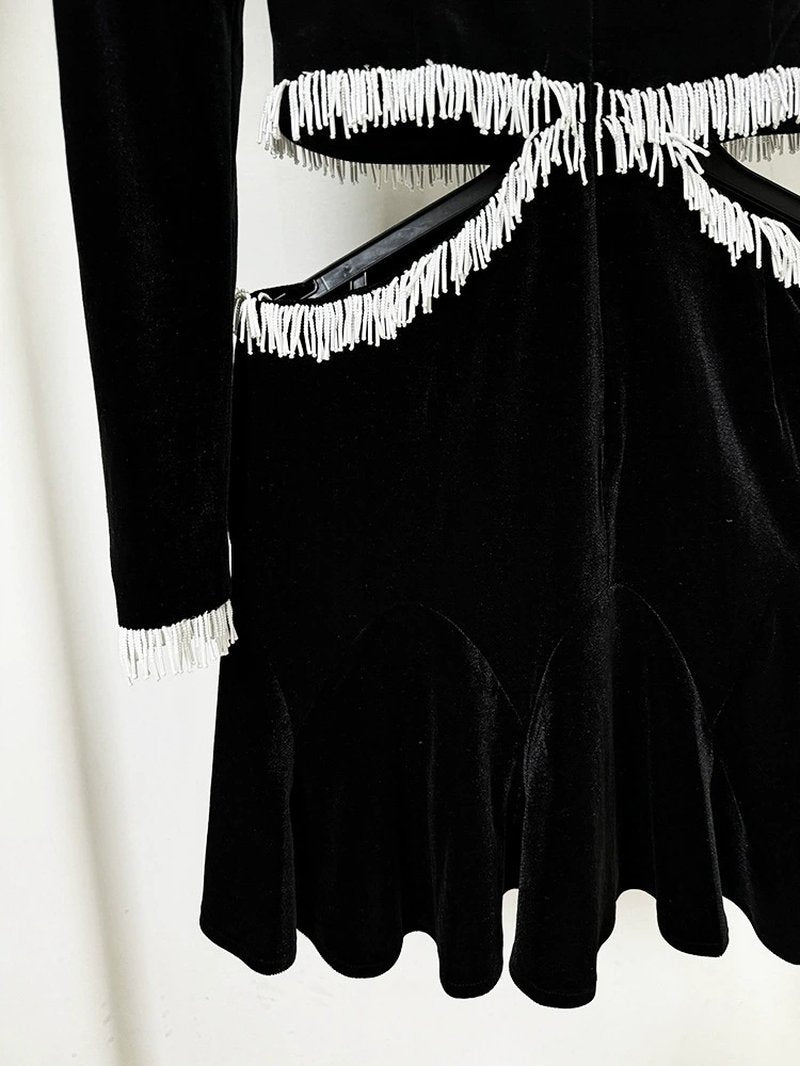 Black Velvet Ruffle Mini Dress H6589