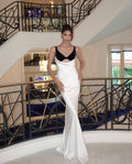 Black Velvet White Satin Mermaid Gown H6517