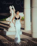 Black Velvet White Satin Mermaid Gown H6517