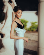 Black Velvet White Satin Mermaid Gown H6517
