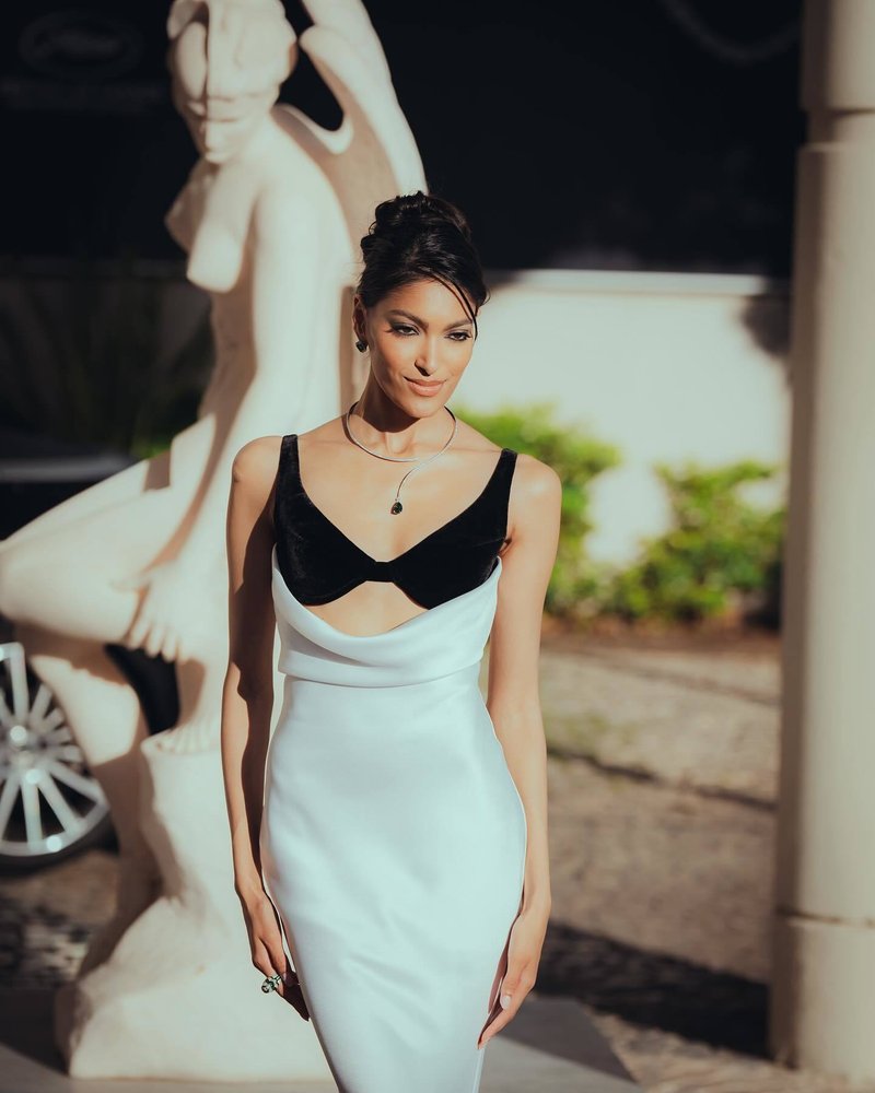 Black Velvet White Satin Mermaid Gown H6517