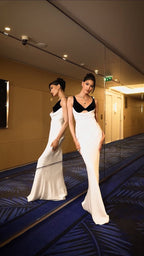 Black Velvet White Satin Mermaid Gown H6517