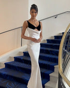 Black Velvet White Satin Mermaid Gown H6517