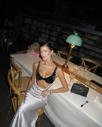 Black Velvet White Satin Mermaid Gown H6517