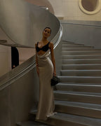 Black Velvet White Satin Mermaid Gown H6517