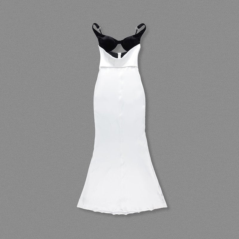 Black Velvet White Satin Mermaid Gown H6517