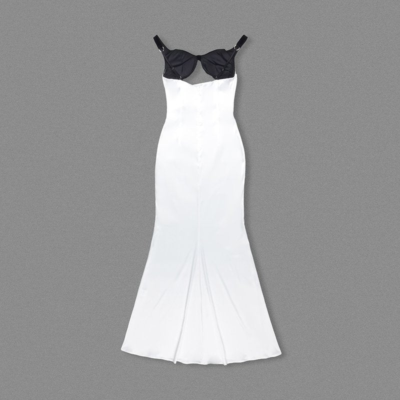 Black Velvet White Satin Mermaid Gown H6517