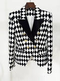 Black White Checkered Double Breasted Blazer H6366