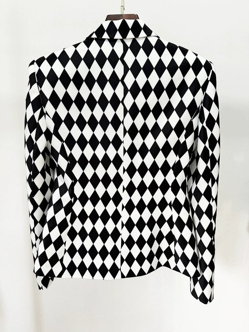 Black White Checkered Double Breasted Blazer H6366