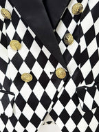Black White Checkered Double Breasted Blazer H6366