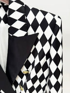 Black White Checkered Double Breasted Blazer H6366