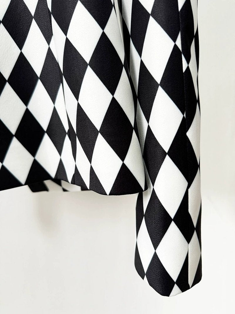 Black White Checkered Double Breasted Blazer H6366