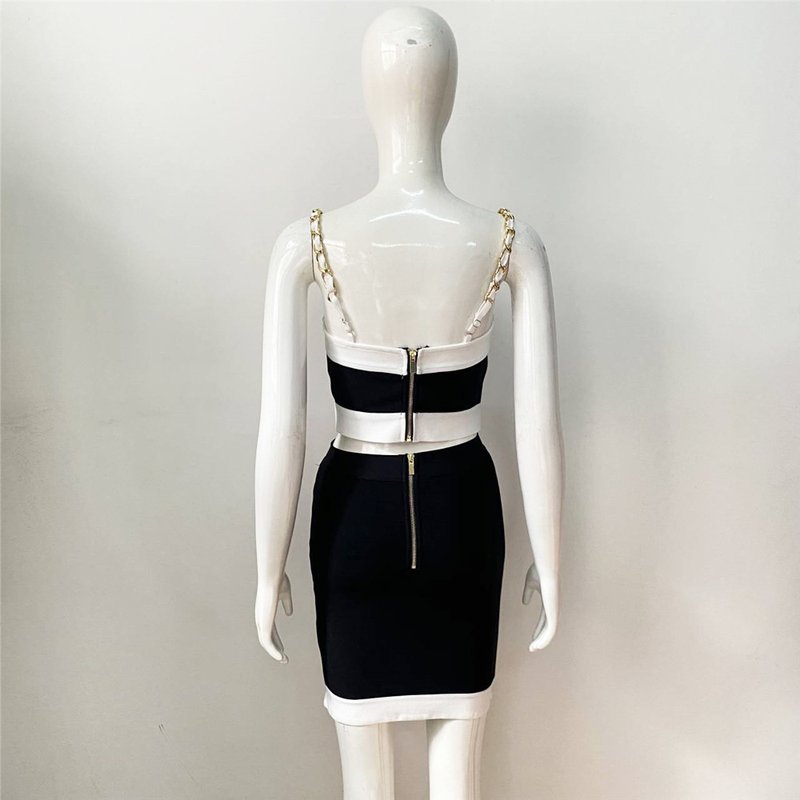 Black White Contrast Crop Top Set H5916