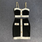 Black White Contrast Crop Top Set H5916