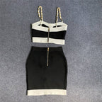 Black White Contrast Crop Top Set H5916