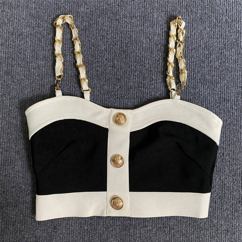 Black White Contrast Crop Top Set H5916