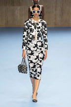 Black White Floral Print Suit Set H6694