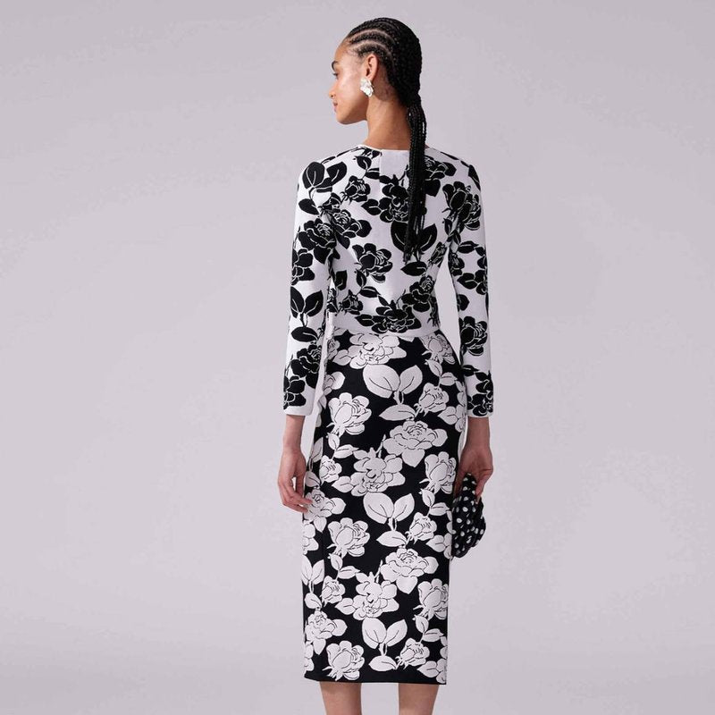 Black White Floral Print Suit Set H6694