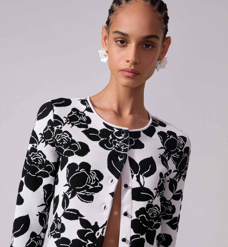 Black White Floral Print Suit Set H6694