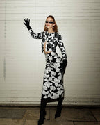 Black White Floral Print Suit Set H6694
