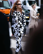 Black White Floral Print Suit Set H6694