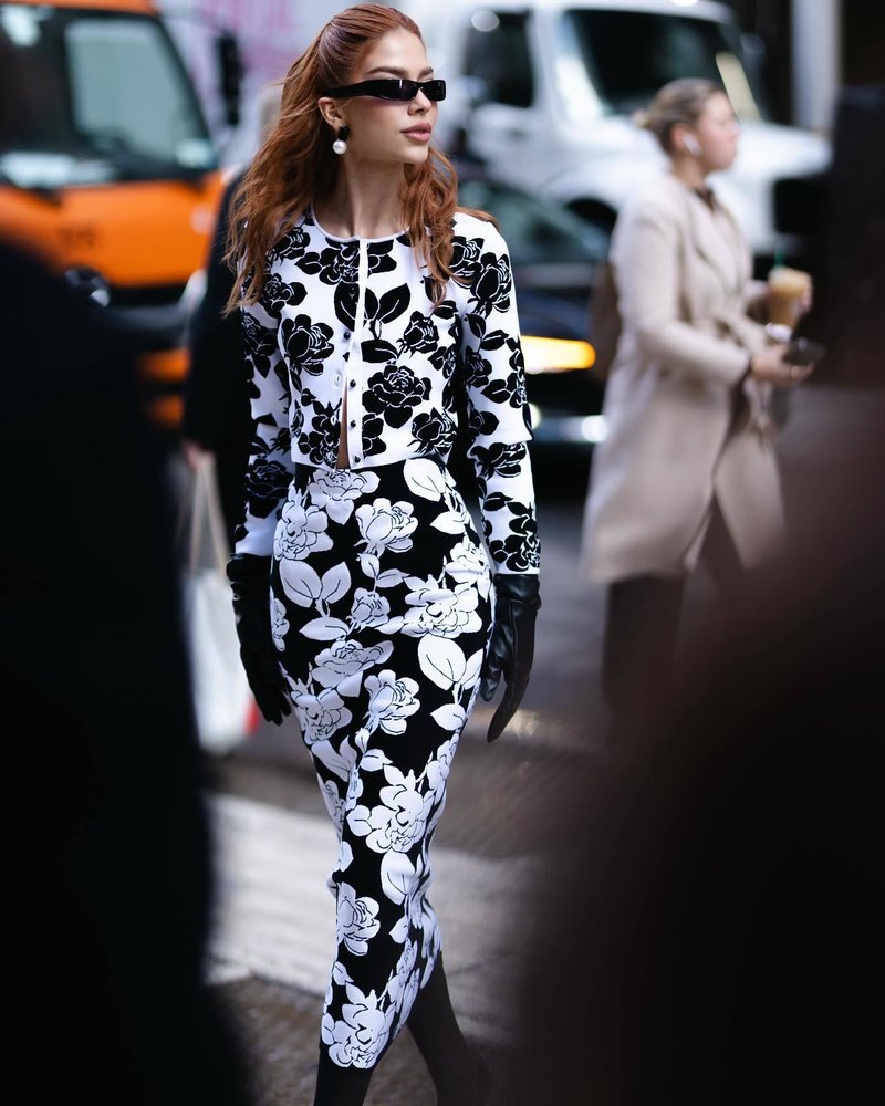 Black White Floral Print Suit Set H6694