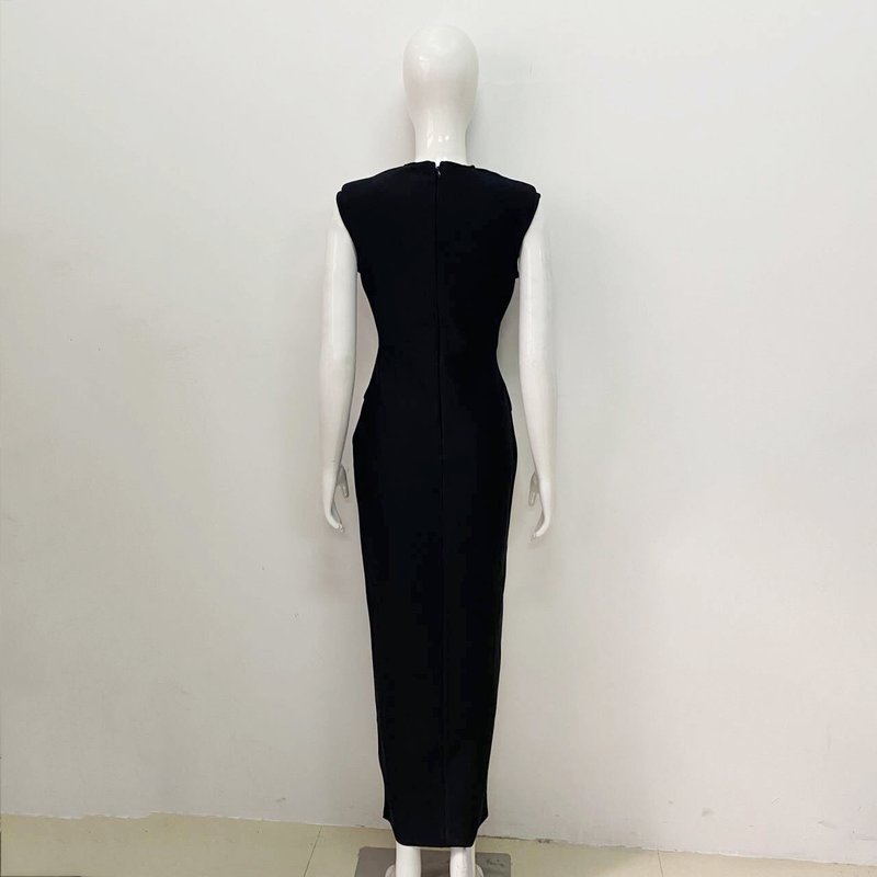 Black White Geometric Slit Midi Dress H6023