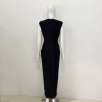 Black White Geometric Slit Midi Dress H6023