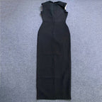 Black White Geometric Slit Midi Dress H6023
