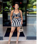 Black White Stripe Crop Top & Skirt Set H6528