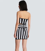 Black White Stripe Crop Top & Skirt Set H6528