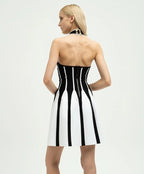 Black White Striped Halter Mini Dress H6514