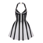 Black White Striped Halter Mini Dress H6514