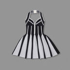 Black White Striped Halter Mini Dress H6514