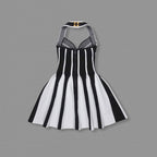 Black White Striped Halter Mini Dress H6514