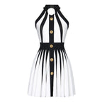 Black White Striped Pleated Mini Dress H6342