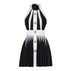 Black White Striped Pleated Mini Dress H6342