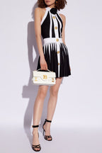 Black White Striped Pleated Mini Dress H6342