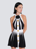 Black White Striped Pleated Mini Dress H6342