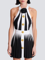 Black White Striped Pleated Mini Dress H6342