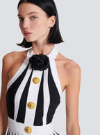 Black White Striped Pleated Mini Dress H6342