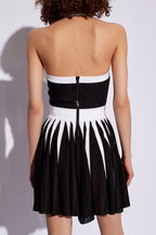 Black White Striped Pleated Mini Dress H6342