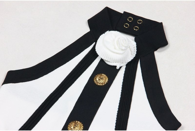Black White Striped Pleated Mini Dress H6342