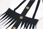 Black White Striped Pleated Mini Dress H6342