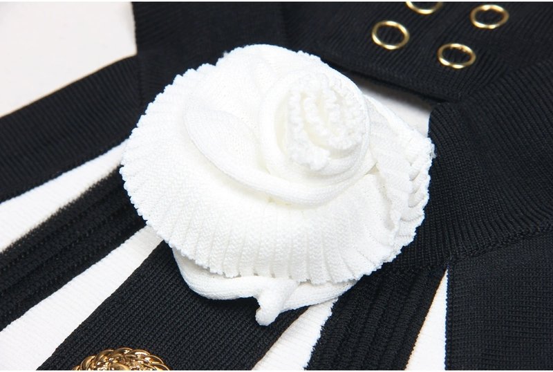 Black White Striped Pleated Mini Dress H6342