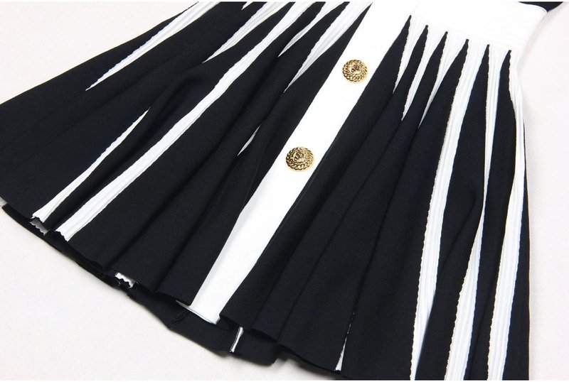 Black White Striped Pleated Mini Dress H6342