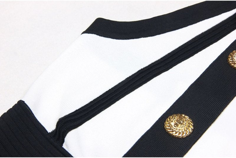 Black White Striped Pleated Mini Dress H6342